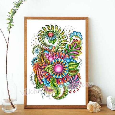 Magic zenart flowers (zendoodle)_25. Abstract drawing in zenart style for home interior, modern art.