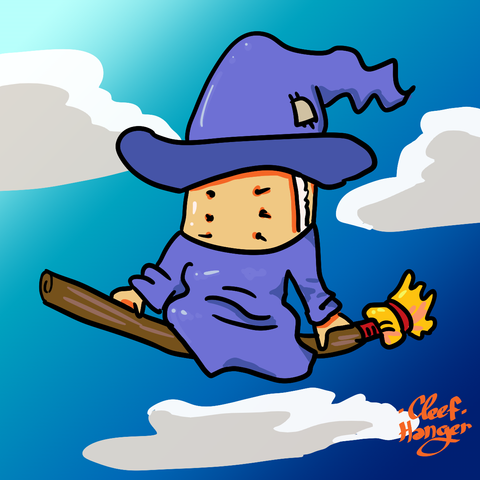 sanwich icecream as a witch flying on a broom