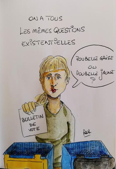 On a tous les mêmes questions existentielles 
Bulletin de vote : poubelle grise ou poubelle jaune ?