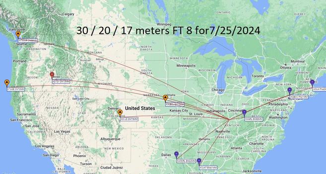 Amateur Radio FT8 contact map