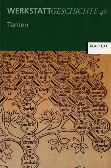 Cover von WerkstattGeschichte 46/2007 "tanten" mit einem Ausschnitt einer baumartigen Darstellung der Verwandschaftsverhältnisse einer Person aus Johann Andreae, Super arborius consanguinitatis, gedr. Straßburg 1482.