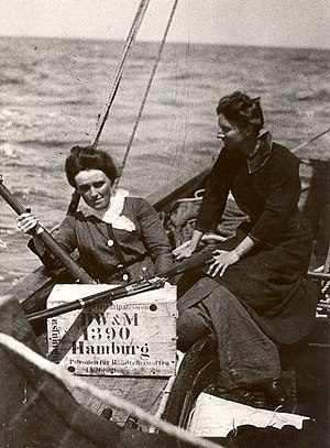 Mary Spring Rice and Molly Childers aboard the Asgard during the Howth gun-running