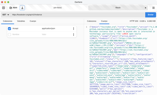A screenshot of Cartero showing a request.