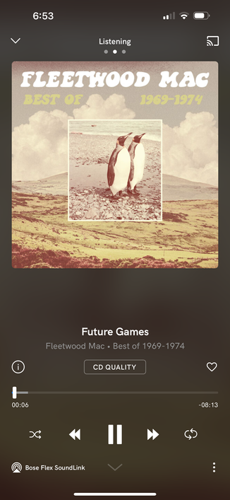 A screenshot from the Qobuz app.  “Future Games” by Fleetwood Mac is playing.
