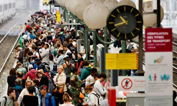 Stranded passengers at Gare du Nord in Paris.
Photograph: Ritchie B Tongo/EPA
