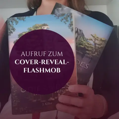 Das neue und das alte Buchcover von Othersides Zwei Welten abgedeckt mit einem runden Störer, auf dem Aufruf zum Cover-Reveal-Flashmob steht.