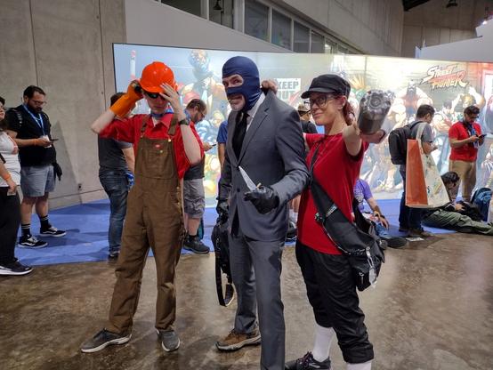 engineer, spy and scout from Team Fortress 2 cosplayers