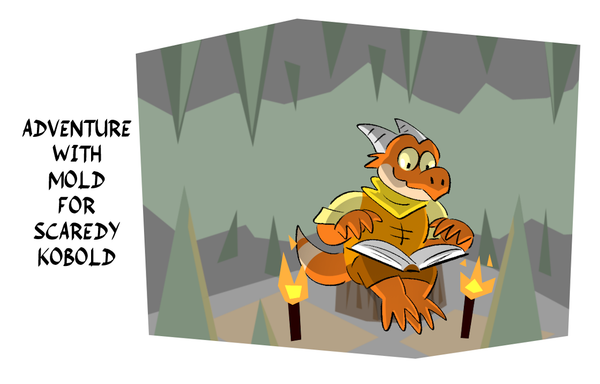 kobold in cave reading book