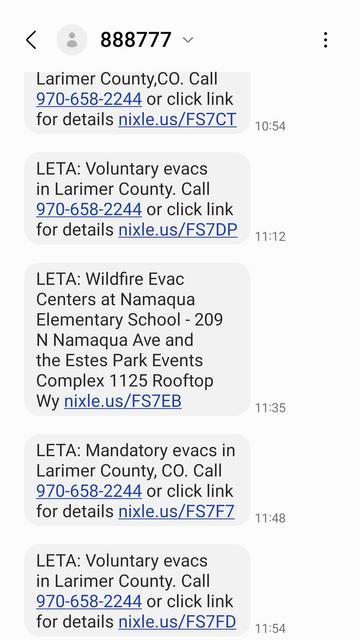 Long list of text evac messages, full text coming