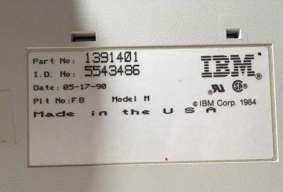 The ID plate for a 1990-manufactured IBM Model M keyboard. Made in USA!