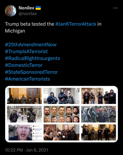 Nonilex tweet during January 6, 2021 insurrection
