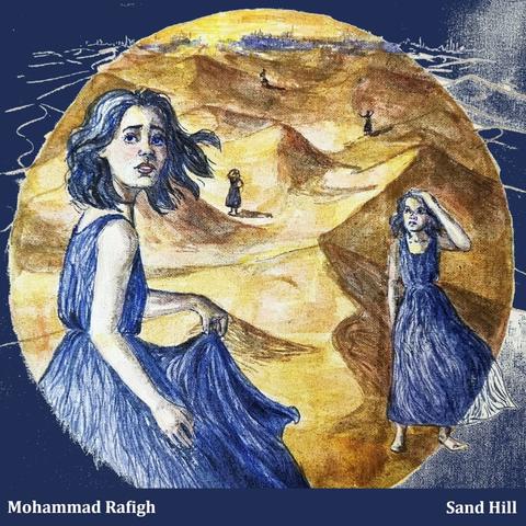 Cover art of "Sand Hill" music.
There is a girl with a confusing face at the middle of a desert. She tries to find her way back to the city which is illustrated far in the perspective.