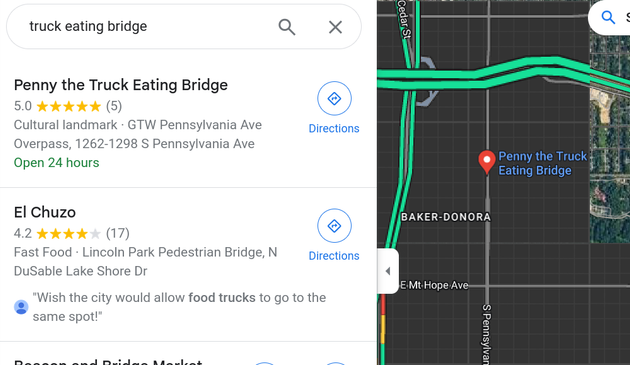 "Penny the Truck Eating Bridge" on Google Maps
