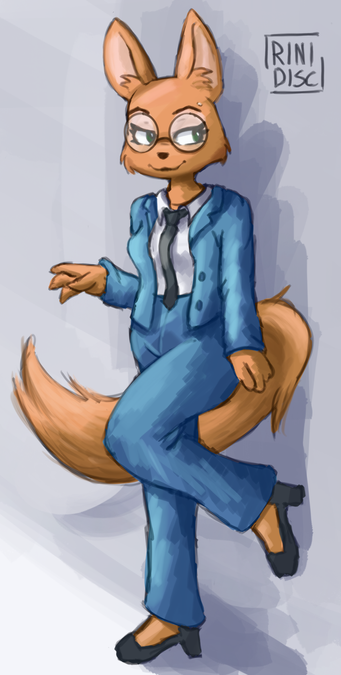 a fox against a wall in a suit and glasses