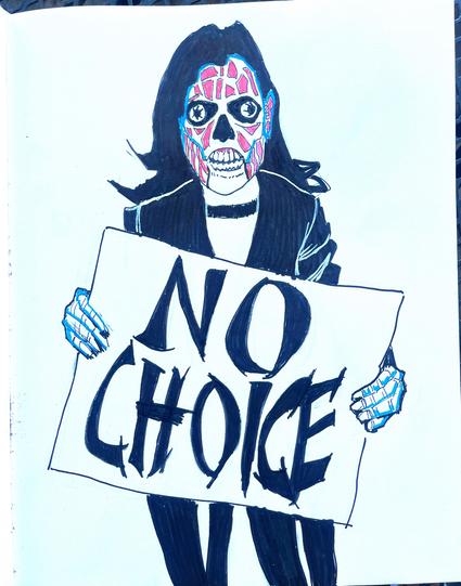 Kamala in alien mask from the 1988 film, They Live