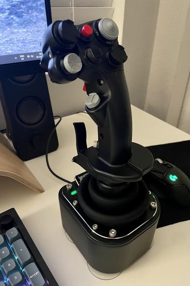 WINWING Orion2 16EX joystick with shaker kit sitting on my desk