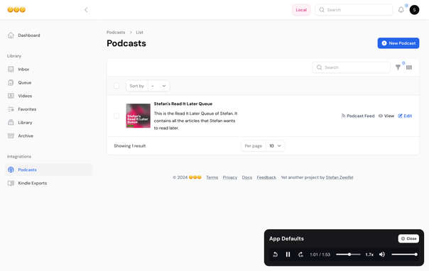 Screenshot of my app showing an persistent audio player.