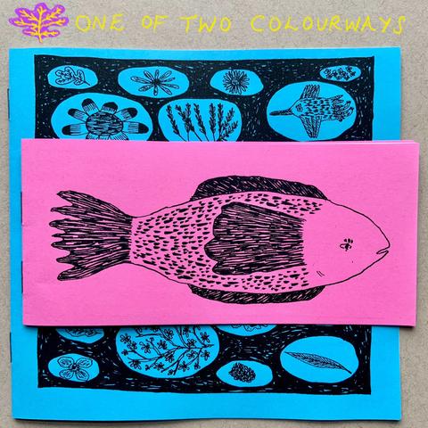 The same set of two comics but with different colour papers. This time the fish is printed on pink paper.