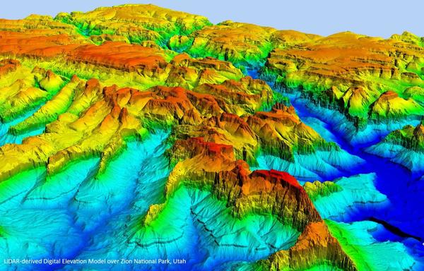 graphic / model - LiDAR-derived digital elevation model (DEM) over Zion National Park, Utah