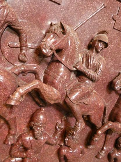 detail from red porphyry sarcophagus: Roman cavalryman