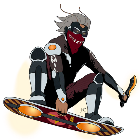 Starfinder lashunta on a hoverboard