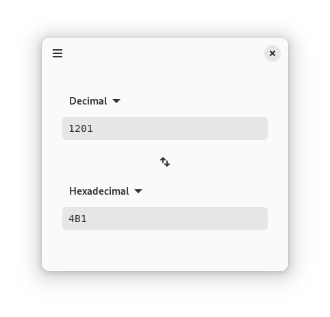 A binary window converting 1201 in decimal to 4B1 in hexadecimal