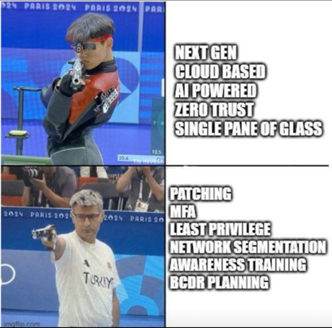 A funny cyber security meme about you need to do the basics