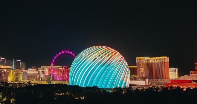 Las Vegas Sphere lit up at night