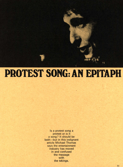 Title page. Text of article with a photo of a young Bob Dylan