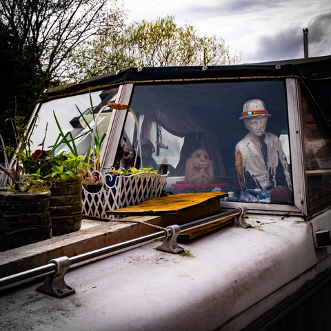 Collection of objects on canal boat