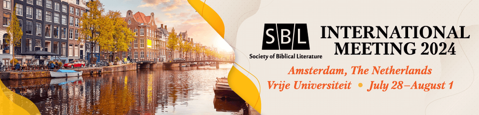Banner for the SBL International Meeting with a picture of one of Amsterdam's canals