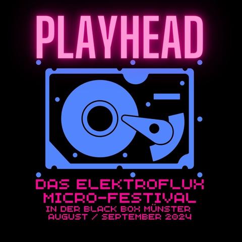 Playhead Logo, pink Typo above and below blue hard-disc icon, black background. All infos in capture!
