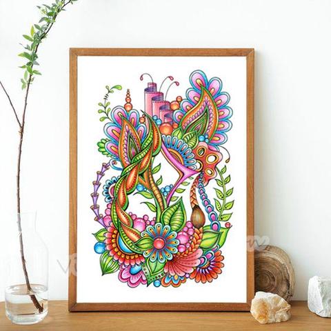 Magic zenart (zendoodle) flowers_23. Abstract drawing in zenart style for home interior, modern art.