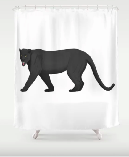 Our panther mascot is shown solo on a shower curtain.