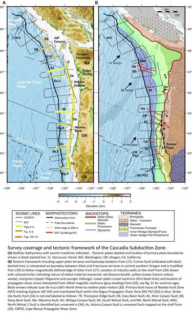 maps - survey coverage, geology and tectonic framework of the Cascadia Subduction Zone