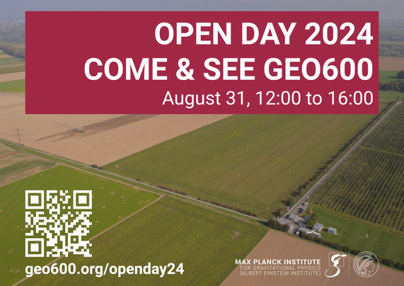 Flyer inviting for the Geo600 Open Day 2024 in Sarstedt/Hannover on August 31st