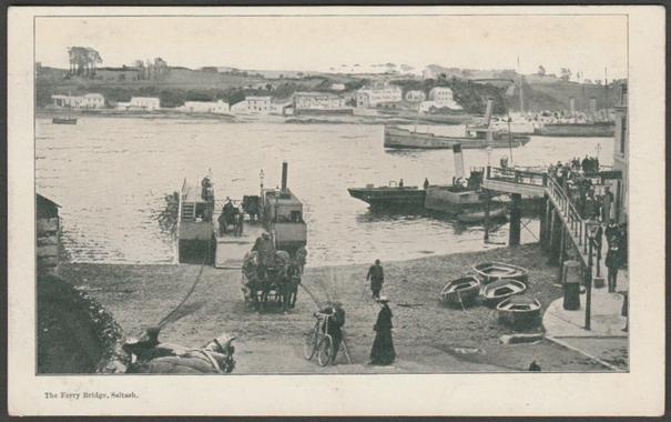 Printed monochrome postcard showing a superb animated view of the ferry at Saltash in Cornwall.
Publisher not stated, not numbered, c.1905.
Postally unused.
Very good condition, with slight corner bumps.