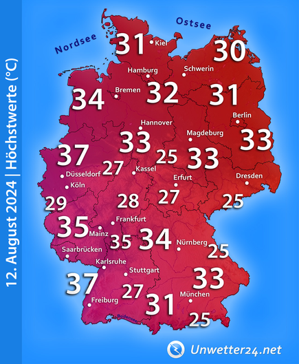 Extreme Hitzewelle Mitte August 2024