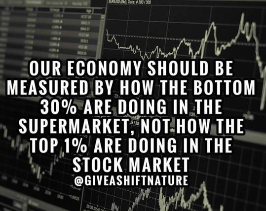OUR ECONOMY SHOULD BE MEASURED BY HOW THE BOTTOM 23 30% ARE DOING IN THE SUPERMARKET, NOT HOW THE TOP 1% ARE DOING IN THE STOCK MARKET