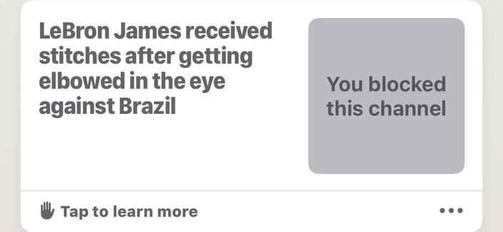 screenshot of apple news article with headline but source shows as “You blocked this channel”