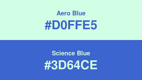 Aero Blue (#D0FFE5) and Science Blue (#3D64CE)