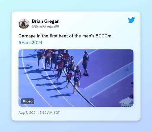 Carnage in the first heat of the menโs 5000m. #Paris2024 https://t.co/bmwGcC1ooS