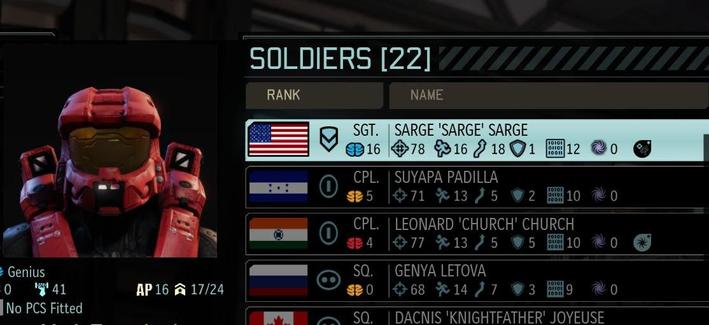 XCOM 2 soldier roster showing the character "Sarge 'Sarge' Sarge" at the rank of Sergeant.