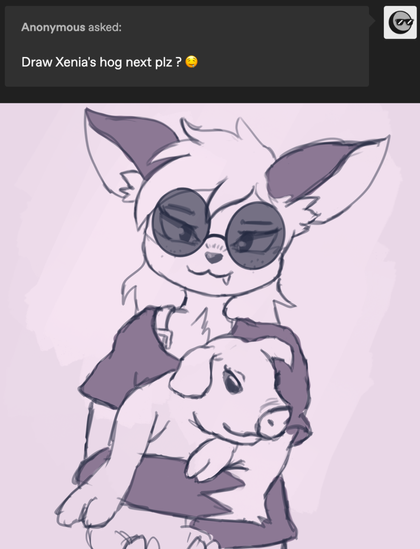 Xenia holding a hog.