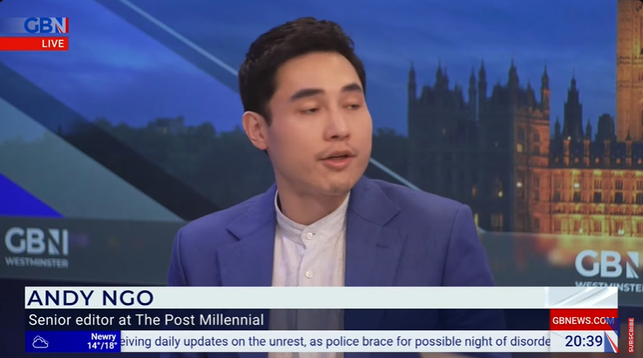 Right-wing agitator (and helper for Elon Musk's Twitter purge of left-wing accounts) Andy Ngo is now being platformed as an authoritative voice on the current England and Northern Ireland unrest.