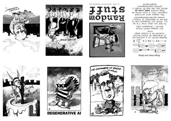 Image showing 8 panels of a small zine laid out in a single image. The panels are arranged so that when printed the paper can be cut and folder to create a small zine.