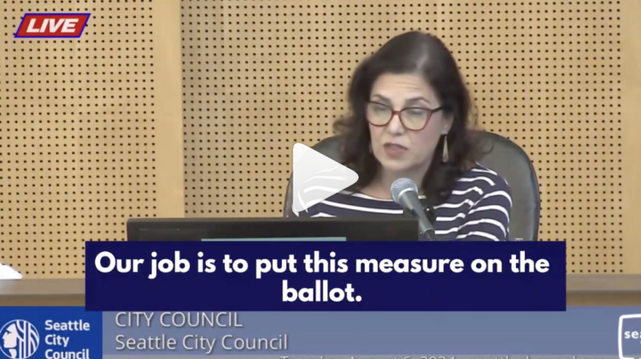 Screenshot of Tammy Morales during the Council meeting saying "Our job is to put this measure on the ballot."