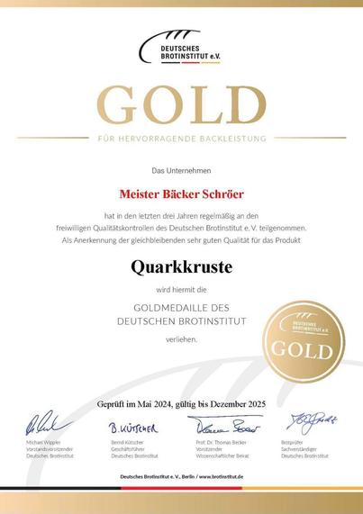 Auszeichnungsurkunde „Quarkkruste“