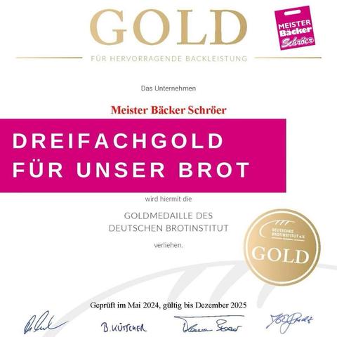 Auszeichnungsurkunde Goldmedaille des Deutschen Brotinstituts