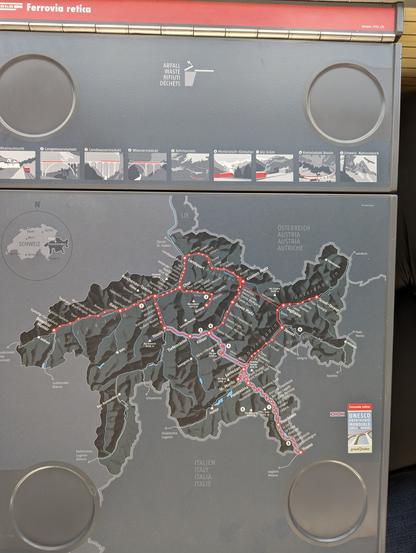 Train map of the Graubunden area in Switzerland.
